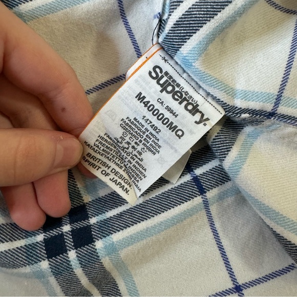 Superdry white collared button down plaid flannel shirt - Picture 6 of 12
